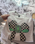Turquoise check bow sweatshirt