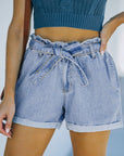 Denim Paper Bag Waist Shorts