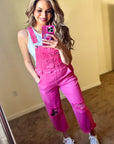 Hot Pink Distressed Overalls