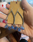 Kyanite teardrop earrings and Sterling Silver Pearls 3 mm