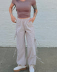 The Leighton Bow Track Pant in Almond