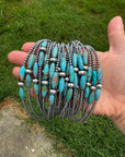 15-Inch Sterling Silver Pearl & Blue Turquoise Torpedo Choker