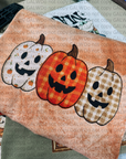 Faux patch stitched three pumpkins tee or sweatshirt