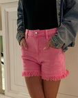 Pink Mid Rise Denim Shorts