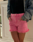 Pink Mid Rise Denim Shorts