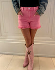 Pink Mid Rise Denim Shorts