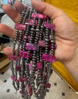 Pink Double Strand Necklace – 13” Beaded – Sterling Silver Pearls & Rectangle Variscite Turquoise