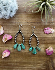 Teardrop turquoise and Sterling Silvers Pearls earrings