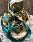35X35" Teal and Cream Giant Paisley Wild Rag / Scarf WR1027