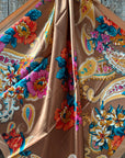 35X35" Tan Big Floral Wild Rag / Scarf WR1021