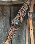 Light Oil Floral Whipstitch and Turquoise Browband/ One Ear Triangle / Gladiator Breastcollar Tack Set
