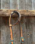 Light Oil Floral Whipstitch and Turquoise Browband/ One Ear Triangle / Gladiator Breastcollar Tack Set