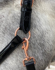 Aurelia - Black Patent Conical Padded Halter with Rose Gold Piping