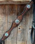 Teal Diamond Topaz and Turquoise Browband / One Ear - Breastcollar Tack Set