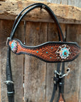 Teal Diamond Topaz and Turquoise Browband / One Ear - Breastcollar Tack Set
