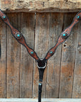 Teal Diamond and Turquoise Flower Browband / One Ear - Breastcollar Tack Set