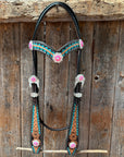Multi Flower Hot Pink Browband / One Ear - Breastcollar Tack Set