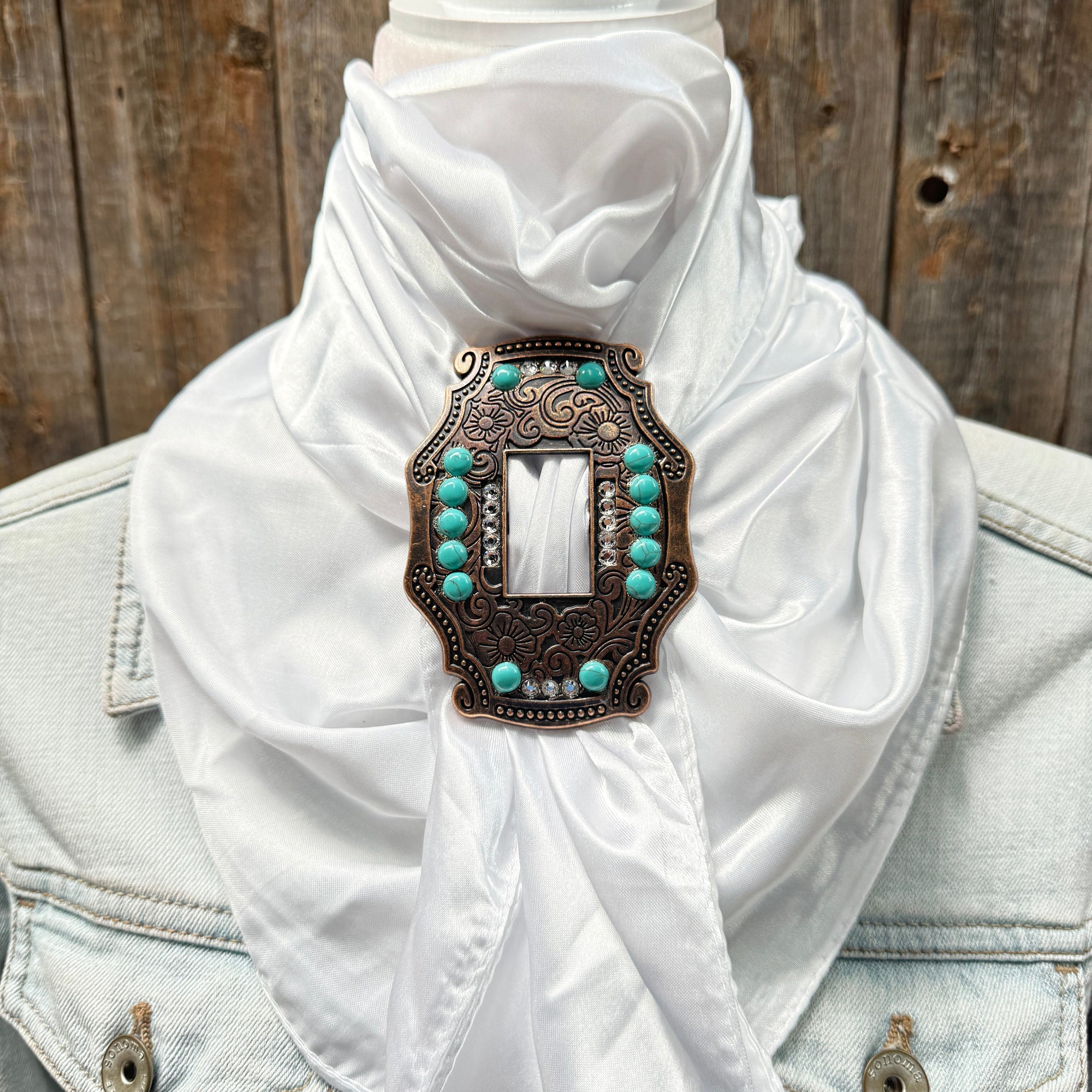 35X35" Solid White Wild Rag / Scarf WRS3 - Buckle Wild Rag Slides - Assorted