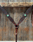 Dark Oil Hand Painted Antique Silver Turquoise Browband/One Ear and Breastcollar Tack Set