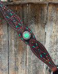 Dark Oil Hand Painted Antique Silver Turquoise Browband/One Ear and Breastcollar Tack Set