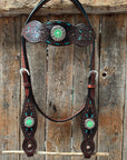 Dark Oil Hand Painted Antique Silver Turquoise Browband/One Ear and Breastcollar Tack Set