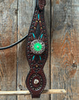 Dark Oil Hand Painted Antique Silver Turquoise Browband/One Ear and Breastcollar Tack Set