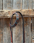 Dark Oil Hand Painted Antique Silver Turquoise Browband/One Ear and Breastcollar Tack Set