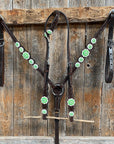 Dark Oil Floral Neon Green Browband / One Ear Tack Set