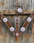 Light Oil Whipstitch Neon and White One Ear/ Breastcollar Tack Set