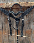 Floral Tooled Black Pony Tack Set