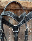 Floral Tooled Black Pony Tack Set