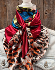 35X35"  Red Floral Leopard Print Wild Rag / Scarf WR702X