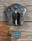 Antique Silver Turquoise Buckle & Keeper W240B
