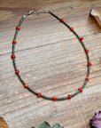 Antique Silver Seed Bead & Dyed Red Coral Choker – 14”