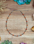 Antique Silver Seed Bead & Dyed Red Coral Choker – 14”
