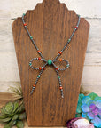 Sterling Silver Pearl “Bow” Necklace – 19” + 2” Extender – 4 mm & 5 mm Pearls with Turquoise & Dyed Coral