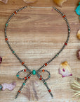Sterling Silver Pearl “Bow” Necklace – 19” + 2” Extender – 4 mm & 5 mm Pearls with Turquoise & Dyed Coral