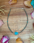 Sterling Silver Pearl & Turquoise Choker – 13” + 2” Extender – In-House Silversmithing – One of a Kind