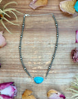 Sterling Silver Pearl & Turquoise Choker – 13” + 2” Extender – In-House Silversmithing – One of a Kind