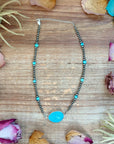 Sterling Silver Pearl & Turquoise Choker – 13” + 2” Extender – In-House Silversmithing – One of a Kind