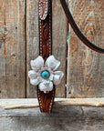 Draft Medium Oil Floral White and Turquoise V-Browband