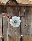 Draft Medium Oil Floral White and Turquoise V-Browband