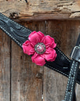 Pony Black Floral Pink Flower V-Browband Tack Set