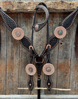 Copper Dot Honeycomb Floral and Rhinestone Browband / One Ear Tack Set
