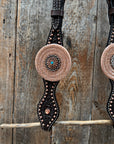 Copper Dot Honeycomb Floral and Rhinestone Browband / One Ear Tack Set