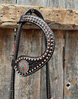 Copper Dot Honeycomb Floral and Rhinestone Browband / One Ear Tack Set