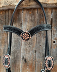 Draft Black Floral Copper Flower V-Browband