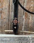 Draft Black Floral Copper Flower V-Browband