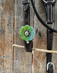 Pony Dark Oil Floral Blue and Green Rhinestone V-Browband Tack Set
