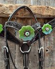 Pony Dark Oil Floral Blue and Green Rhinestone V-Browband Tack Set